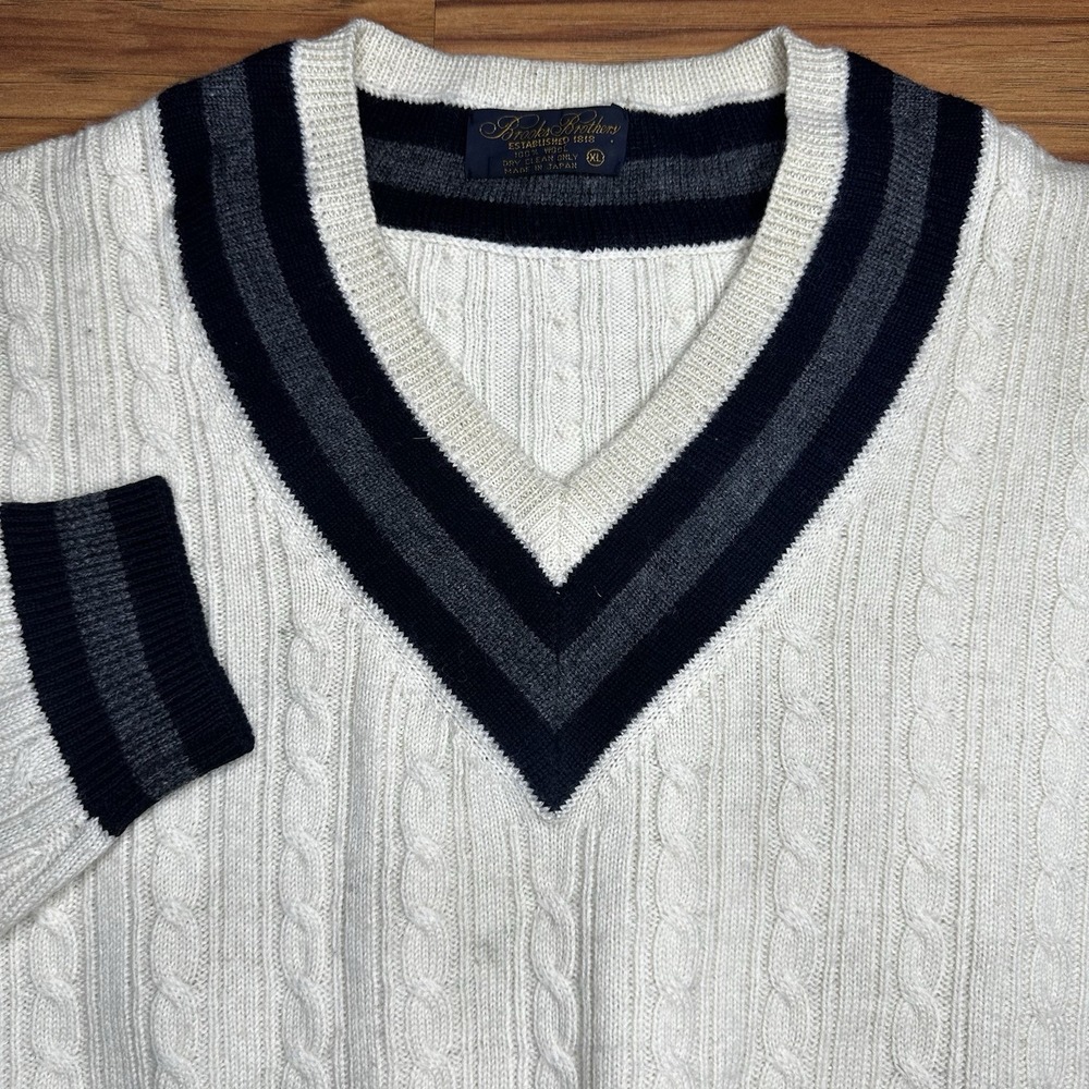 Vintage Brooks Brothers Cricket Sweater Mens Large Cream 100% Wool Made in Japan